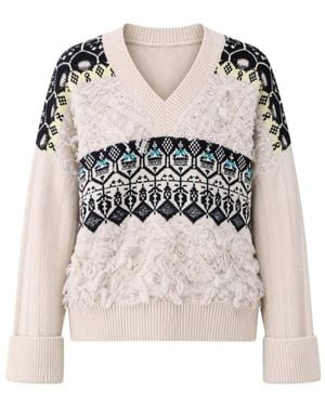 Liu Jo Maglia Scollo V Fant. Jacquard - Natur