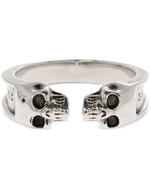 McQueen Thin Twin Skull Ring - Mettallic