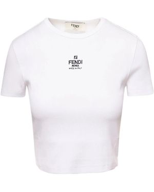 Fendi Geribbelde Crop T-Shirt Met Logo Borduursel - Wit