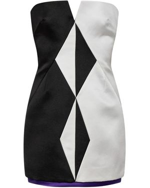 Versace Kleedjes ,Veelkleurig ,Leer Zijden Duchesse Mini Jurk - Zwart
