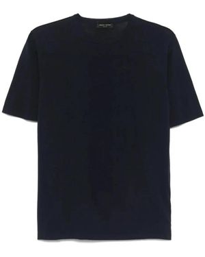 Roberto Collina Tops ,Blauw ,Girocollo Mc - Zwart