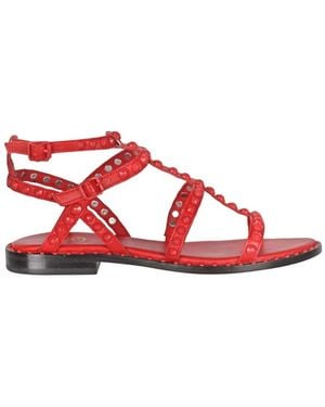 Ash Flache Sandalen Mit Knöchelriemen Und Nieten - Rot