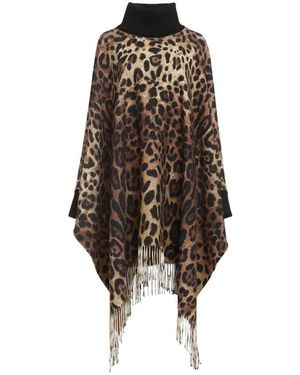 Dolce & Gabbana Tierdruck kaschmir wolle poncho - Braun