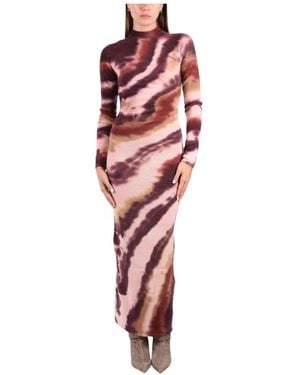 Laneus Kleedjes ,Veelkleurig ,Wol Lange Maltinto Jurk Van Wol En Kasjmier, Slim Fit - Rood