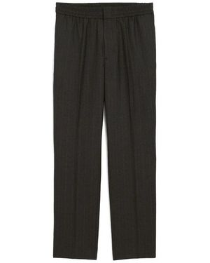 Ami Paris Broeken ,Grijs ,Wol Broek Met Elastische Tailleband En Strepen Van Wol - Zwart