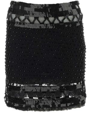 Alberta Ferretti Versierde Mesh Mini Rok - Zwart