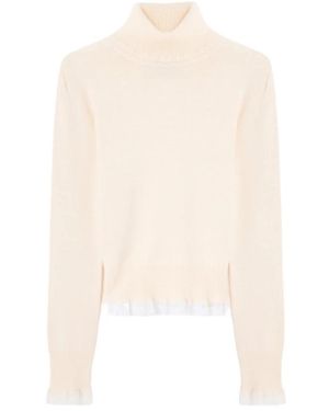 Ganni Truien & Vesten ,Wol Merino Coltrui Met Kanten Details - Wit