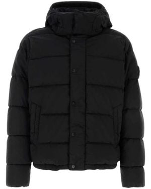 Stone Island Jassen ,Zwart ,Leer Gevulde Gewatteerde Jas
