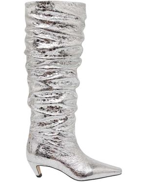 MSGM Ruched Foiled Leather Boots - Grau