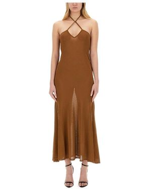 Tom Ford Kleedjes ,Bruin ,Jersey Gebreide Halter Maxi Jurk