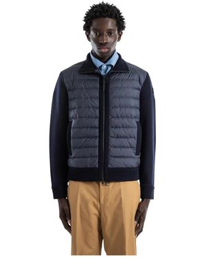 Moncler Jassen ,Blauw ,Wol Gewatteerd Vest Met Hoge Kraag