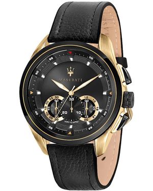 Maserati Accessoires ,Geel ,Leer Traguardo Horloge - Zwart