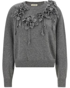 Alberta Ferretti Pullover Aus Reiner Merinowolle Mit Blumenstickerei - Grau