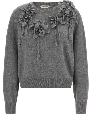 Alberta Ferretti Truien & Vesten ,Grijs ,Wol Pure Merino Wol Trui Met Bloemenborduursel
