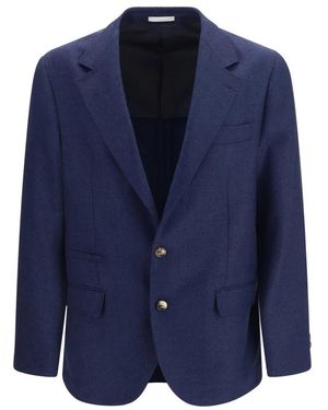 Brunello Cucinelli Jassen ,Blauw ,Kasjmier Single Breasted Wool Blazer