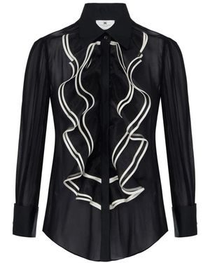 Elisabetta Franchi Overhemden ,Zwart ,Satijn Georgette Blouse Met Ruches