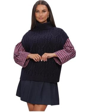 co'couture Truien & Vesten ,Blauw Spencer Rowcc Oversize Cable Knit Vest Donkerblauw