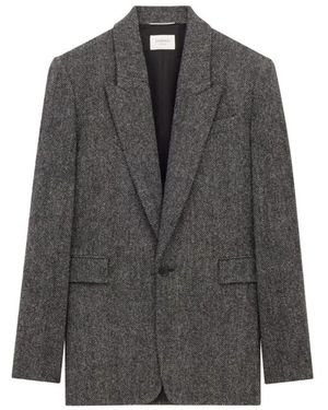 Saint Laurent Brushed Herringbone Wool Jacket - Grijs
