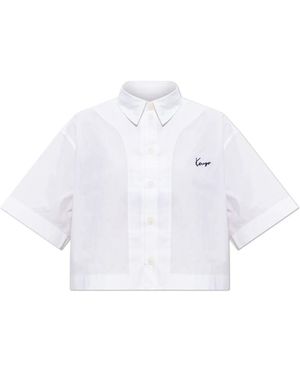 KENZO Overhemden ,Wit ,Katoen Kort Overhemd Met Geborduurd Logo