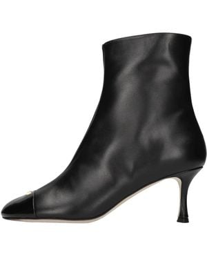 N°21 Schoenen ,Zwart ,Leer Leren Enkellaarzen Met Neus