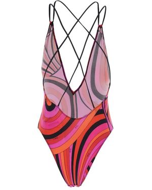 PUCCI Badmode ,Roze ,Fuchsia Badpak Met Tech Fabric Details Voor - Rood
