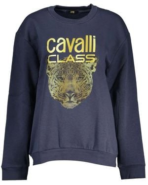 Roberto Cavalli Hoodies & Sweatvesten ,Blauw ,Katoen Blauw Fleece Sweatshirt Stijlvol Print