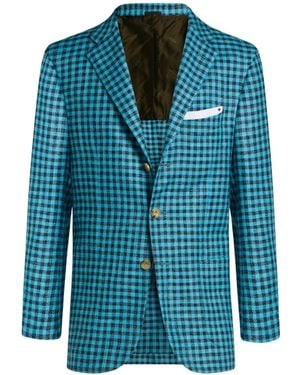 Kiton Fein Karierter, Einreihiger Blazer - Blau