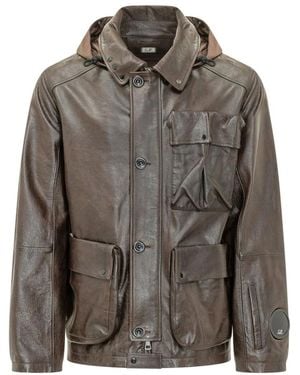 C.P. Company Jassen ,Bruin ,Katoen Leren Gemixte Voering Mille Jas - Grijs
