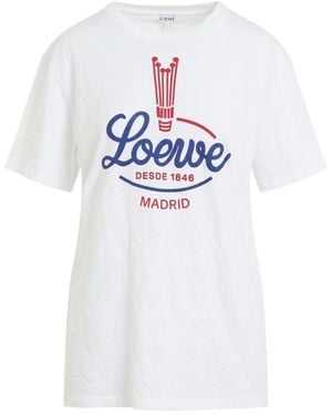 Loewe Tops ,Wit ,Katoen T-Shirt Van Gekreukte Katoenmix