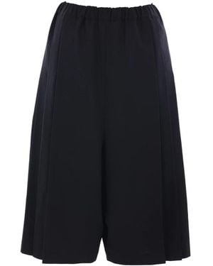 Comme des Garçons Broeken ,Zwart ,Wol Zwarte Geplooide Korte Wollen Broek - Blauw