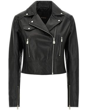 Pinko Jassen ,Zwart ,Leer New Sensibile Nappa Jacket