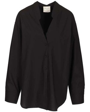 forte_forte Overhemden ,Blauw ,Katoen Shirt Met Borduursel - Zwart