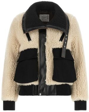 Sacai Cropped Shearling Jacket - Zwart