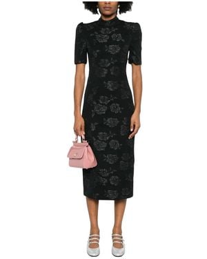 ROTATE BIRGER CHRISTENSEN Vestido Midi Jacquard Floral Negro, Mujer, Talla