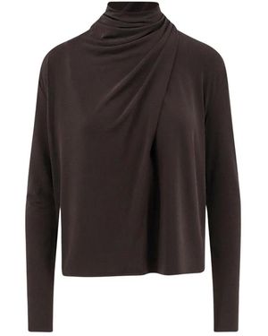 Vince Tops ,Bruin ,Polyester Gekreukelde Col Blouse - Zwart