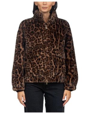 Zoe Jassen ,Bruin ,Polyester Giacca Ecopelliccia Maculata Corta Abbottonatura Zip