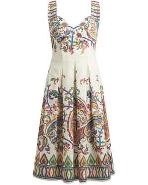 Etro Kleedjes ,Veelkleurig ,Katoen Gedrukte Poplin Midi-Jurk - Metallic