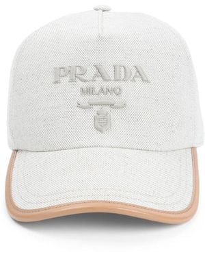 Prada Bestickte Baumwoll-Baseballmütze - Weiß