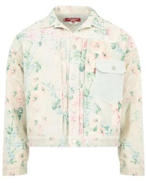Junya Watanabe Jassen ,Katoen Floral-Print Panelled Jacket - Wit