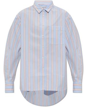 Lacoste Overhemden ,Blauw ,Katoen Oversized Gestreept Poplin Overhemd
