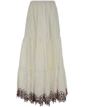Amotea Langer Rock Mit Hoher Taille, Volants Und Cut-Out - Grau