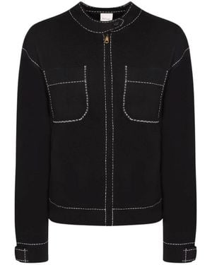 Paul Smith Truien & Vesten ,Zwart ,Leer Getailleerd Jasje Met Contrasterende Stiksels