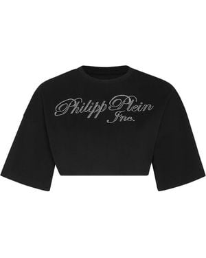 Philipp Plein Cropped T-Shirt Rundhalsausschnitt - Schwarz