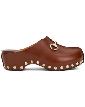 Gucci Schoenen ,Bruin ,Leer Platform Clog Met Horsebit
