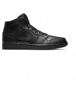Nike Air Jordan 1 Mid Leren Sneaker - Zwart