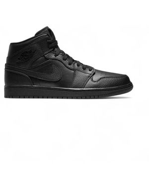 Nike Air Jordan 1 Mid Leren Sneaker - Zwart