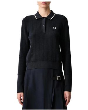 Fred Perry Truien & Vesten ,Blauw ,Katoen Textured Knitted Shirt - Zwart