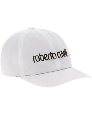 Roberto Cavalli Accessoires ,Wit ,Katoen Logo Baseball Cap Twill Fabric