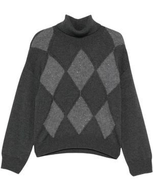 Peserico Truien & Vesten ,Grijs ,Wol Wol Trui Met Geometrisch Patroon