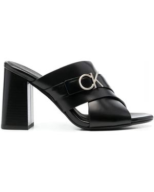Calvin Klein Schoenen ,Zwart ,Leer Chique Leren Muiltjes Met Hak